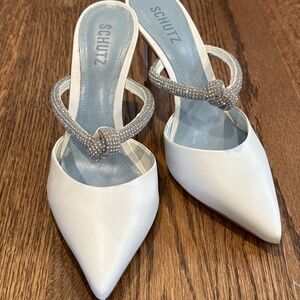 Schutz white and gemstone pumps